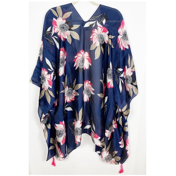Catherines Floral Open Front Tassel Kimono One Size - Picture 2 of 6